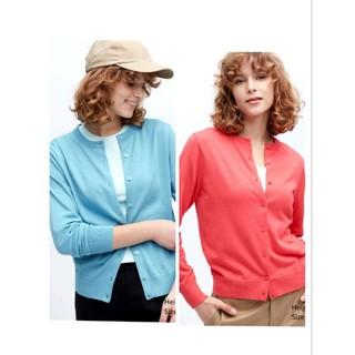 (UNINhật chính hãng) Nữ - Áo len cardigan chống tia UV Supima Cotton dài tay cổ tròn