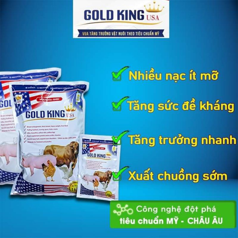 VỖ BÉO Gold King Usa. Combo 4 Gói Loại 100g Giúp Tăng Trọng Vỗ Béo Cho: Gà, Vịt, Lợn, Trâu, Bò, Dê, Cừu.vv