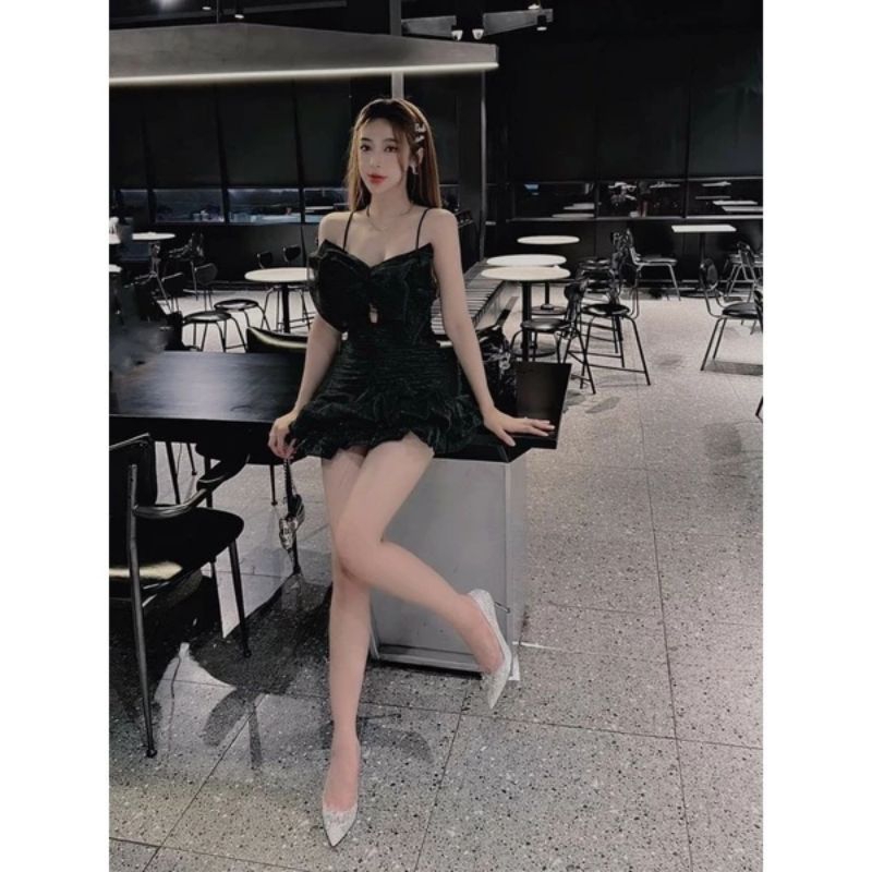 Đầm dự tiệc 2 lớp màu đen ánh kia đã sáng trọng