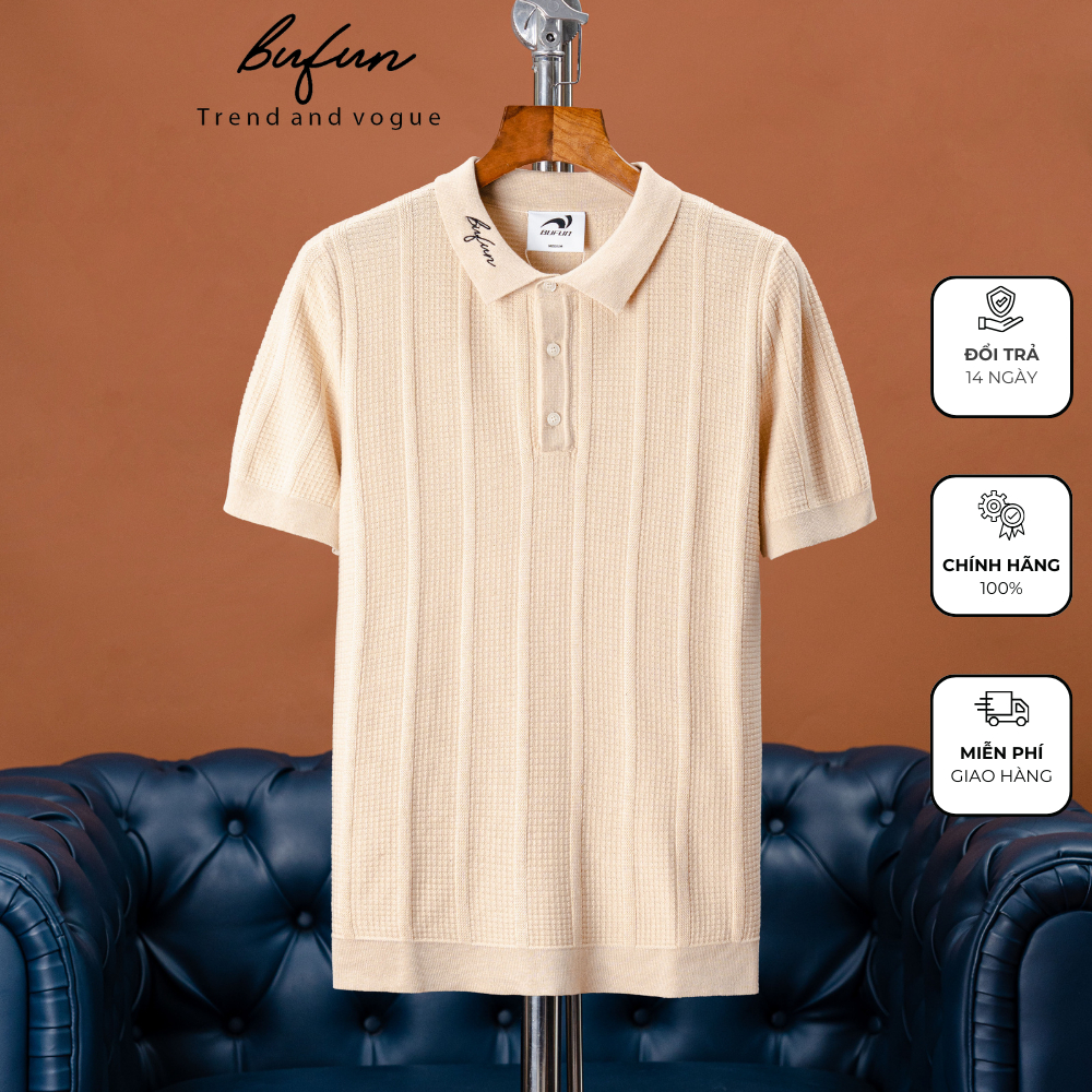 Áo Polo dệt kim KNIT Bufun Form Regular màu be