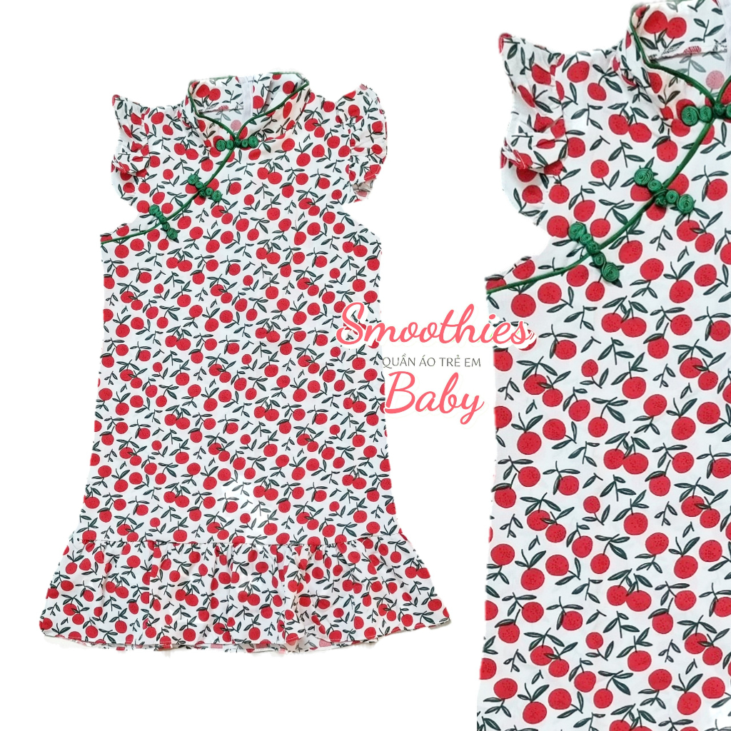 ÁO SƯỜN XÁM CÁCH TÂN BÉ GÁI SIÊU XINH - Đầm kiểu trung hoa 15-23 kg