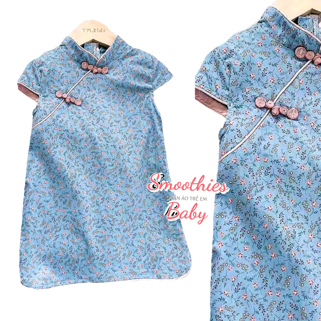 ÁO SƯỜN XÁM CÁCH TÂN BÉ GÁI SIÊU XINH - Đầm kiểu trung hoa 15-23 kg