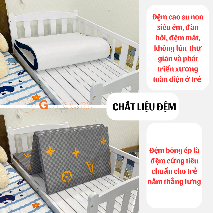 Giường trẻ em GoldKids kèm đệm quây cao cấp, có thanh chắn giường GoldCat cho trẻ từ 3-15 tuổi