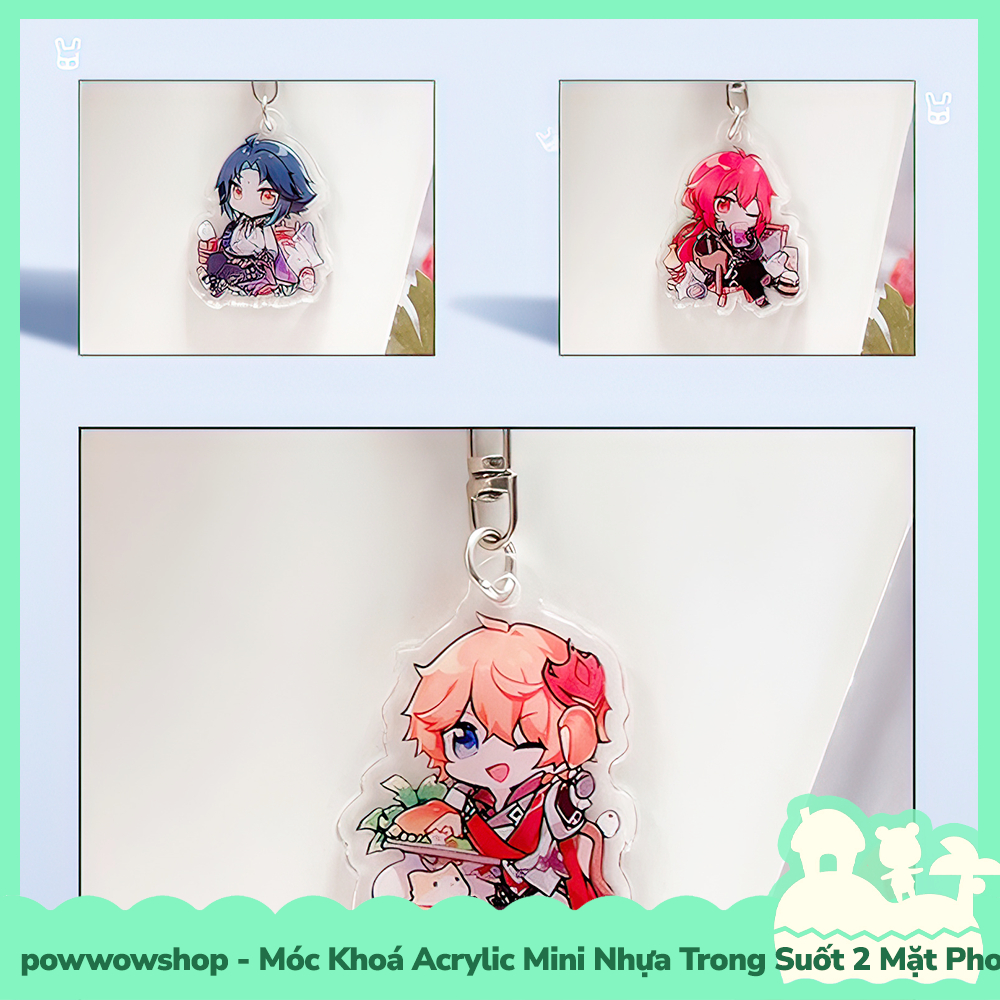 Móc Khoá Nhựa Mini Trong Suốt Acrylic 2 Mặt Phong Cách Nhân Vật Game Genshin Impact Chibi Cute