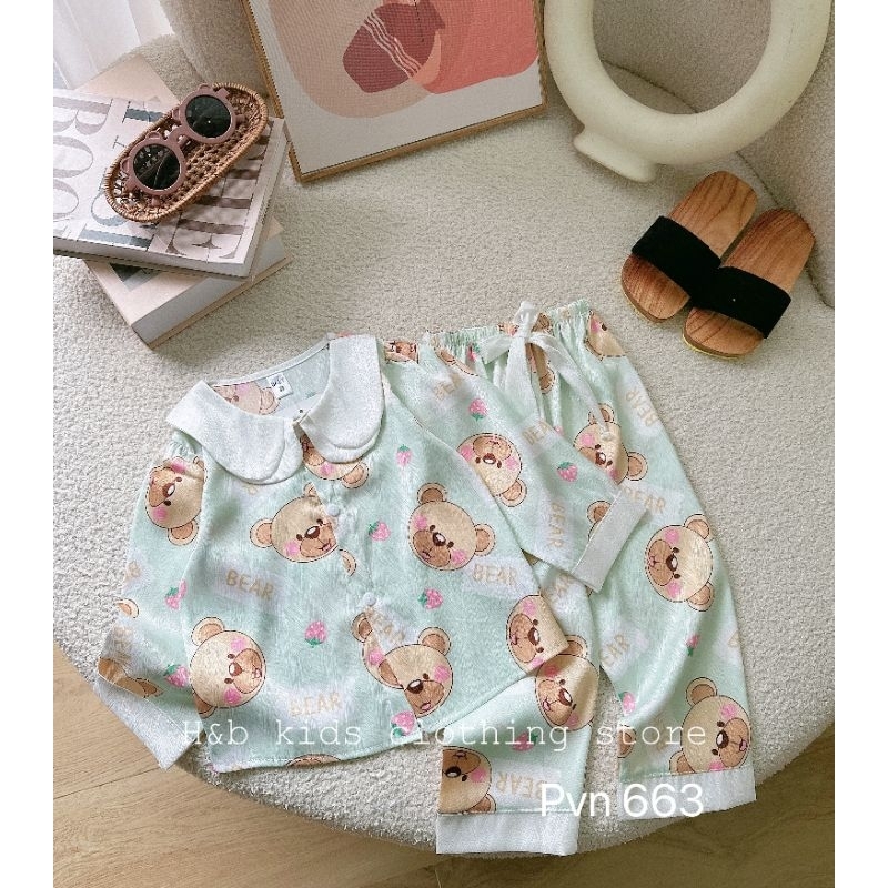 Bộ pizama lụa xước bé gái
