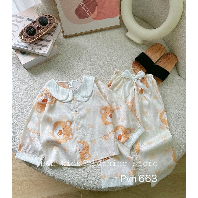 Bộ pizama lụa xước bé gái