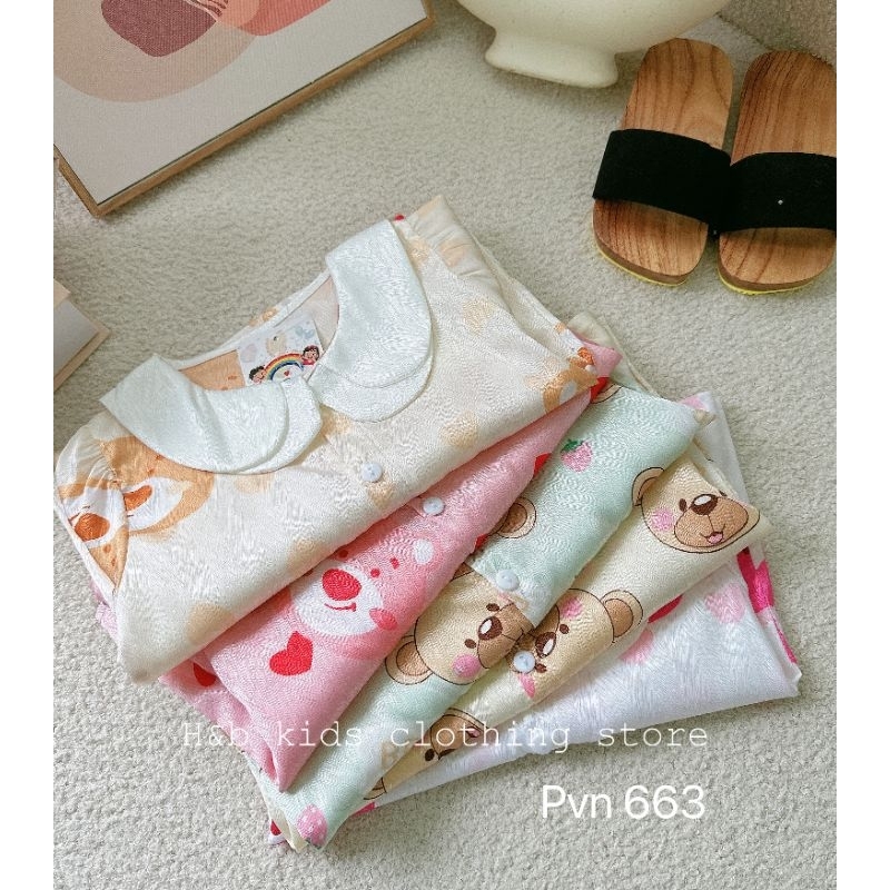 Bộ pizama lụa xước bé gái