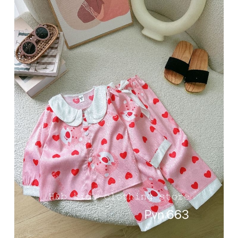 Bộ pizama lụa xước bé gái