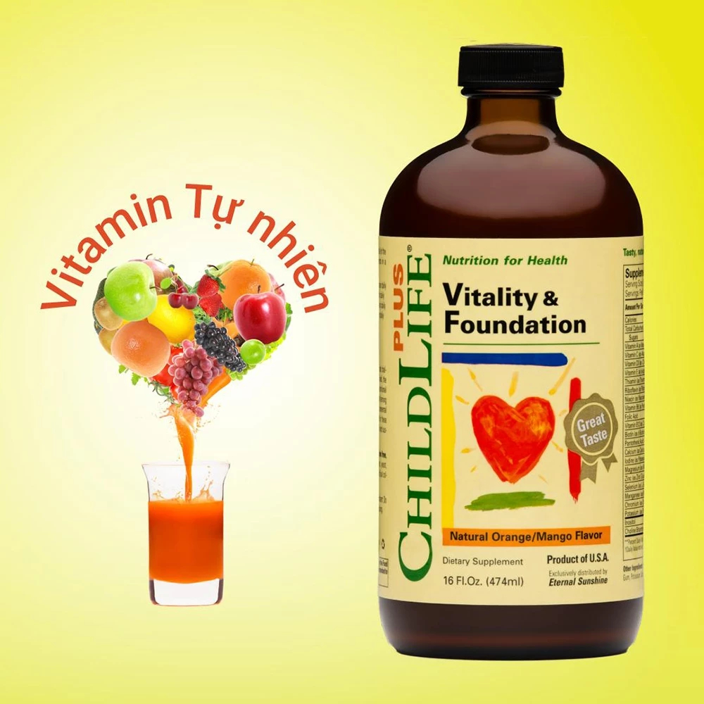 Vitamin Tổng Hợp ChildLife Vitality & Foundation Giúp Trẻ Phát Triển Khỏe Mạnh (Chai 474ml)