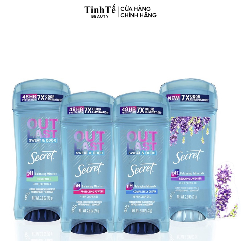 Gel lăn khử mùi và ngăn tiết mồ hôi cho Nữ Secret 73g chính hãng của Mỹ Lavender | Protecting Powder | Unscented | Clean