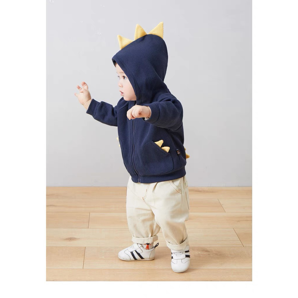 Áo Khoác Thu Đông Khủng Long, Chất Len Tổ Ong Cho Bé Trai, Bé Gái