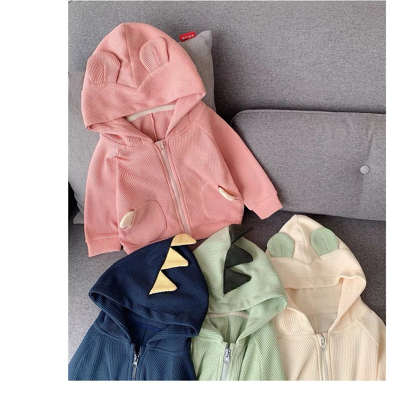 Áo Khoác Thu Đông Khủng Long, Chất Len Tổ Ong Cho Bé Trai, Bé Gái