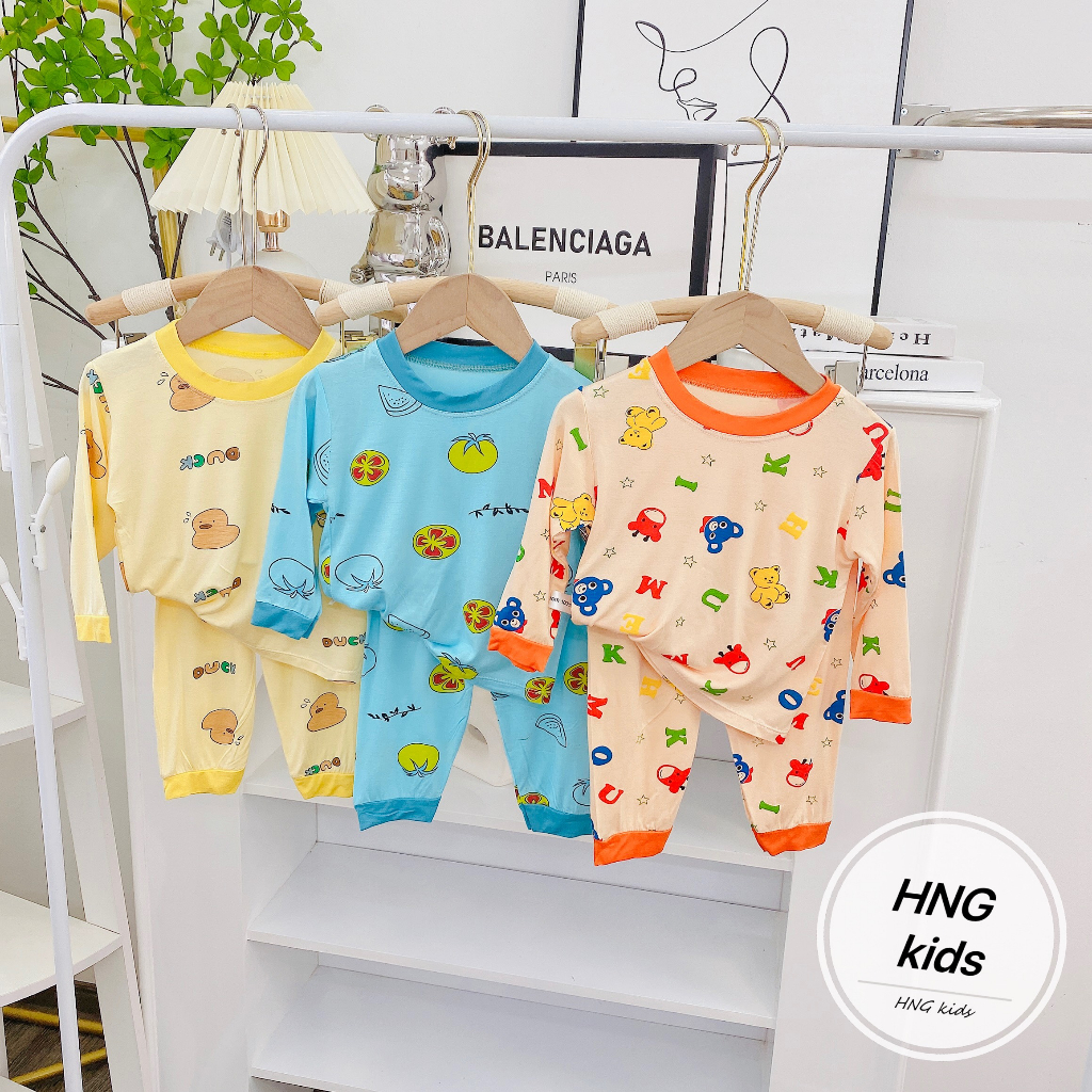Bộ Dài Tay Thu Đông Thun Lạnh In Tràn Họa Tiết Cho Bé Trai, Bé Gái