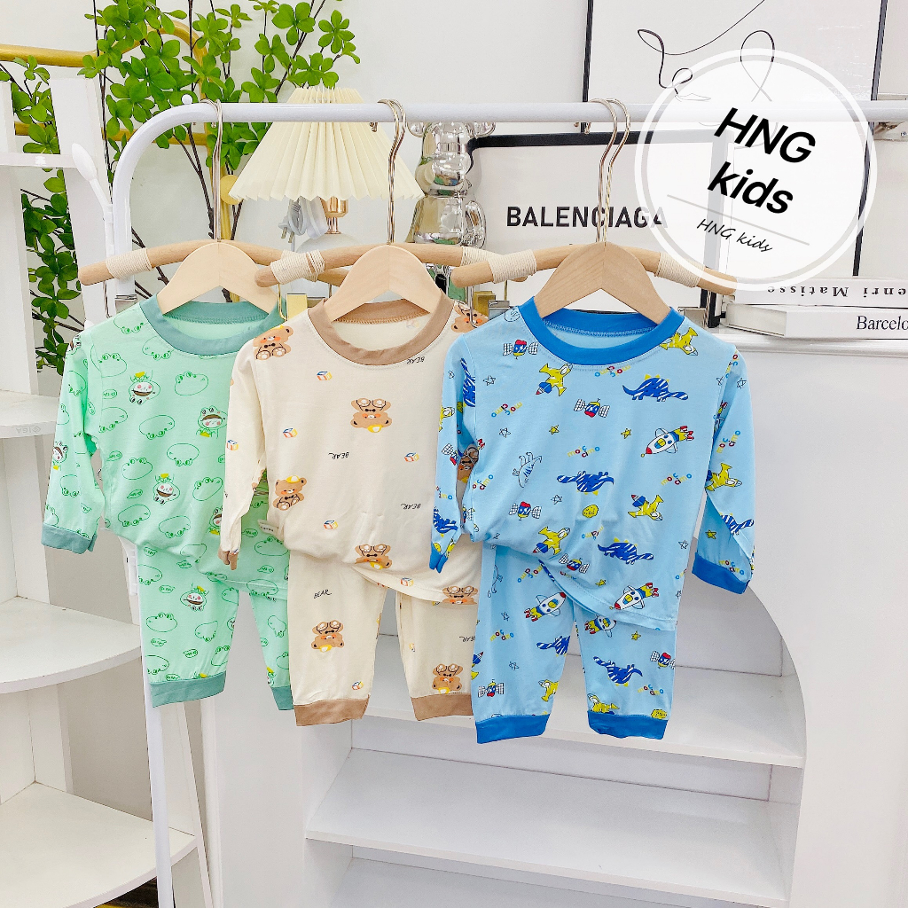 Bộ Dài Tay Thu Đông Thun Lạnh In Tràn Họa Tiết Cho Bé Trai, Bé Gái