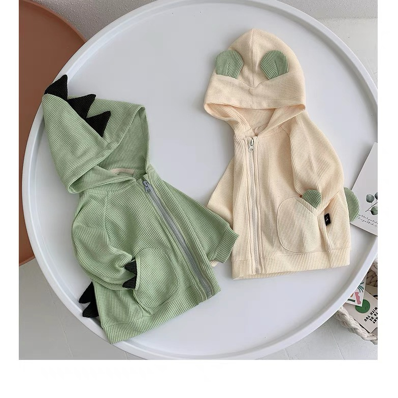 Áo Khoác Thu Đông Khủng Long, Chất Len Tổ Ong Cho Bé Trai, Bé Gái