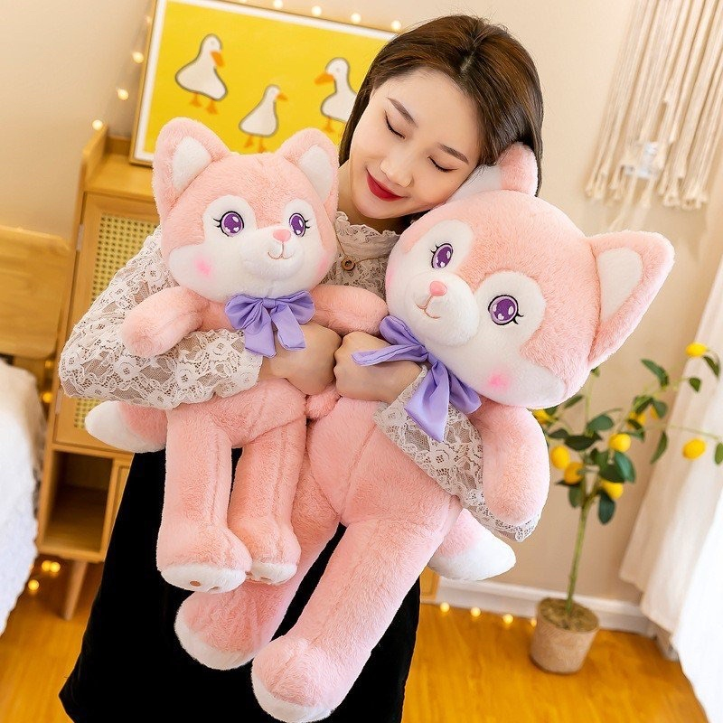 Gấu bông, thú nhồi bông Hồ Ly Hồng Đeo Nơ Tím đáng yêu