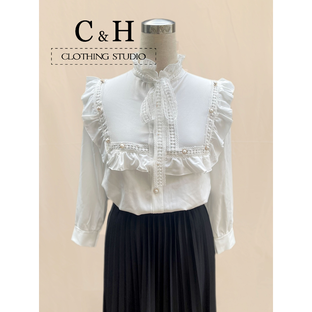 Áo sơ mi nữ tay dài kiểu Hàn Quốc cổ bèo tiểu thư sơ mi chất mềm C&H Clothing