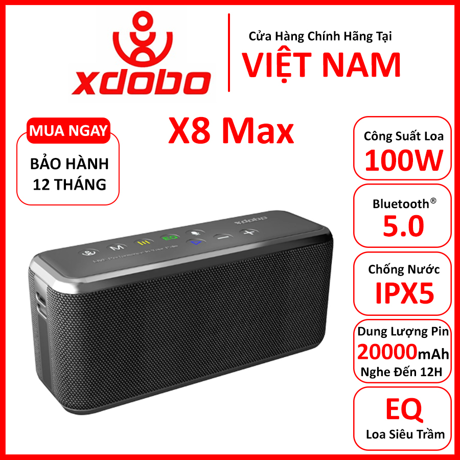 Loa Bluetooth 5.0 Xdobo X8 Max 100W Âm Thanh Nổi Siêu Trầm Chống Nước IPX5, Tích Hợp Viên Pin 20000mAh
