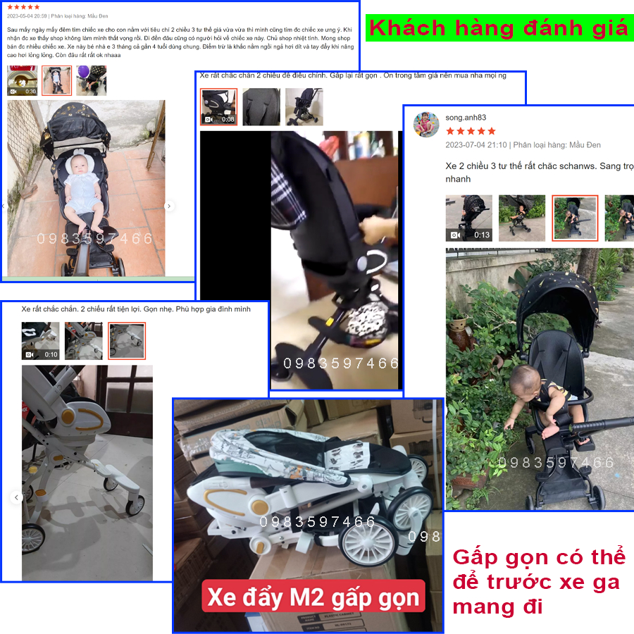 Xe đẩy M8, M9 gấp gọn 2 chiều có ĐỆM kèm MÁI CHE M8 chính hãng bảo hành 1 năm
