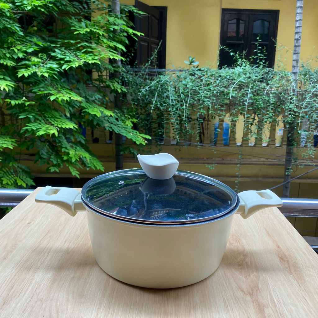 Set 3 Nồi Chảo Men Trắng Chống Dính Dùng Bếp Từ Quánh Nồi Canh Chảo Rán Xào nồi nấu,nồi sữa dùng cho 2-3 người