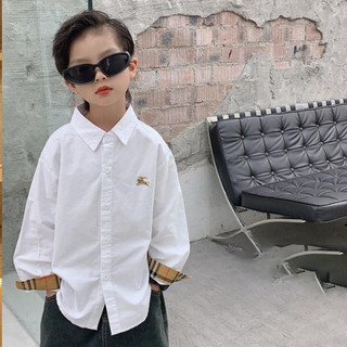Áo sơ mi trắng kẻ cổ tay bé trai - áo sơ mi bé trai