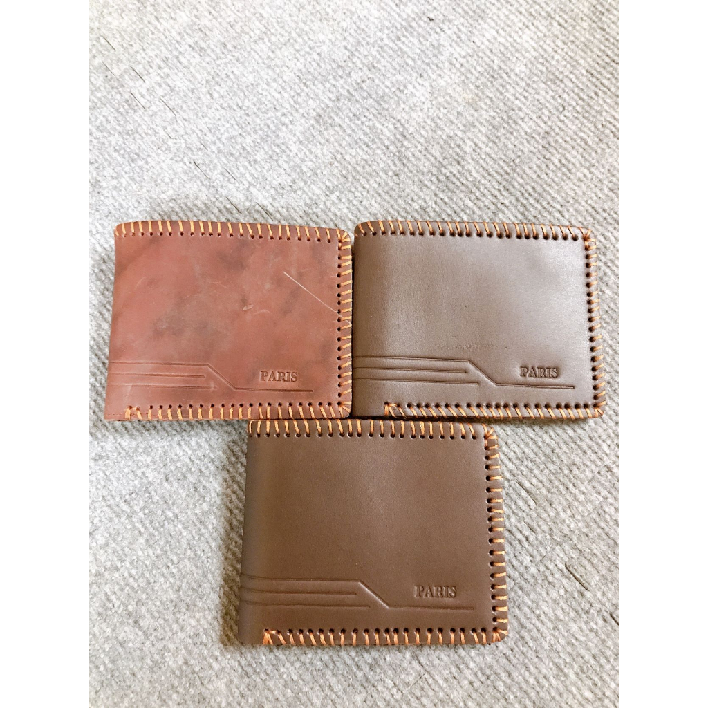 Ví sáp da bò 100% khâu viền cổ điển bụi bặm - hàng xuất dư Cambodia thanh lý, ví ngang