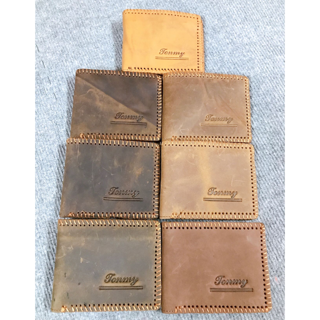 Ví sáp da bò 100% khâu viền cổ điển bụi bặm - hàng xuất dư Cambodia thanh lý, ví ngang