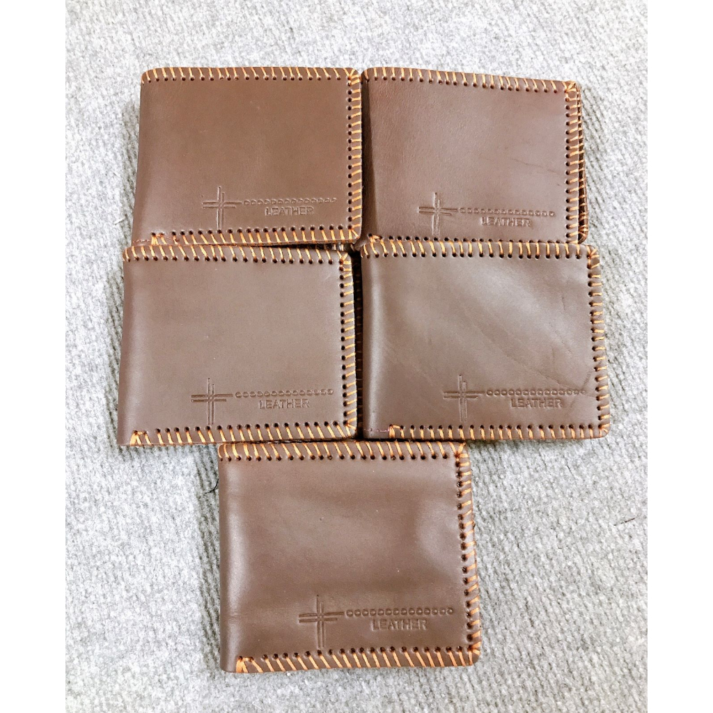 Ví sáp da bò 100% khâu viền cổ điển bụi bặm - hàng xuất dư Cambodia thanh lý, ví ngang