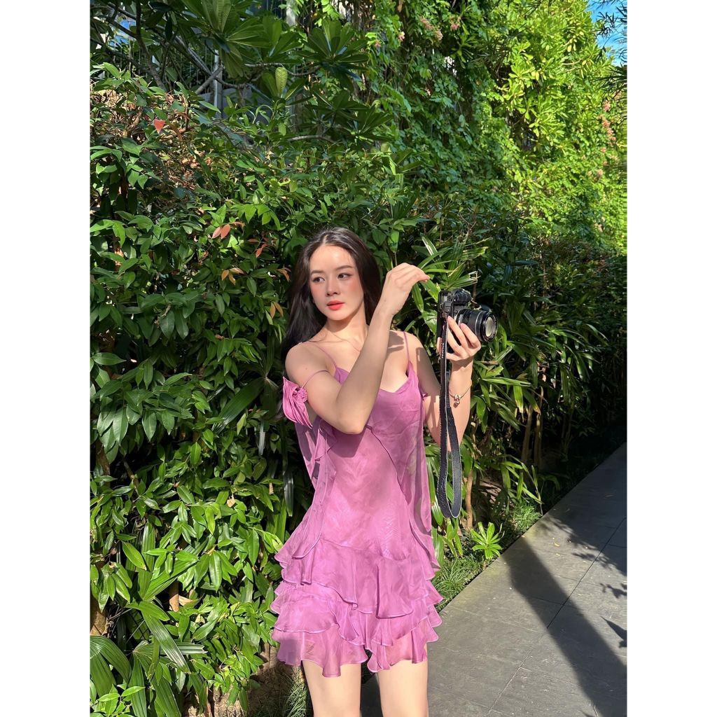 SET BỘ 2 DÂY KÈM CHÂN VÁY 2 TẦNG, ÁO 2 DÂY TÍM ROSE BLACKPINK  MẪU HOT TREND 2023