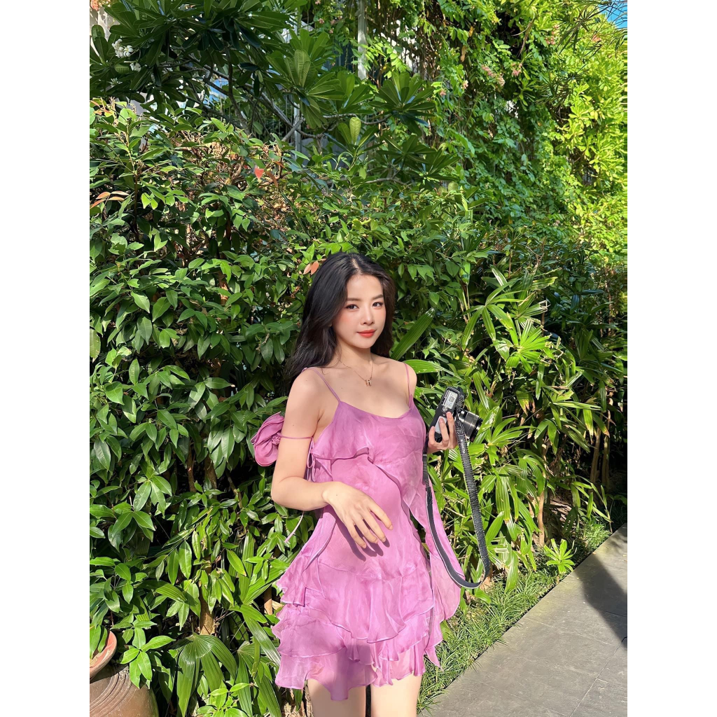 SET BỘ 2 DÂY KÈM CHÂN VÁY 2 TẦNG, ÁO 2 DÂY TÍM ROSE BLACKPINK  MẪU HOT TREND 2023