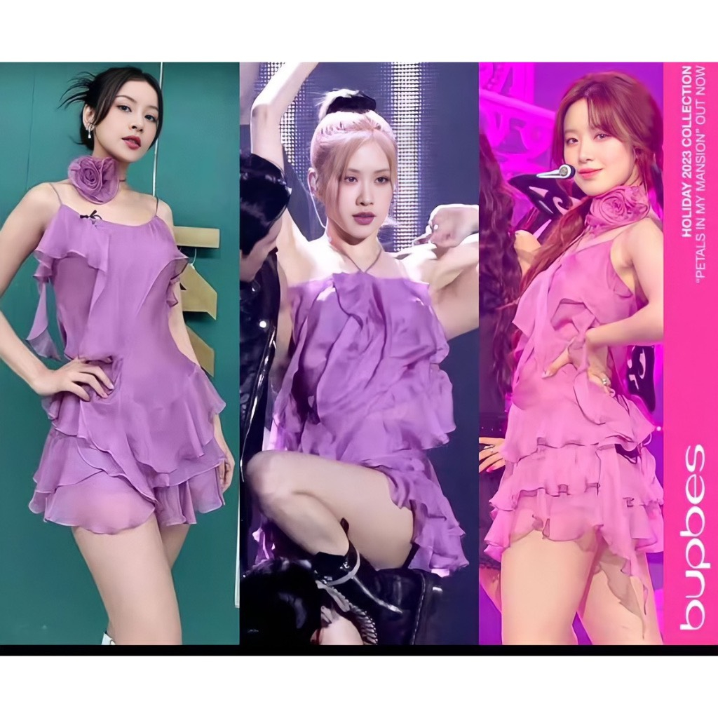 SET BỘ 2 DÂY KÈM CHÂN VÁY 2 TẦNG, ÁO 2 DÂY TÍM ROSE BLACKPINK  MẪU HOT TREND 2023