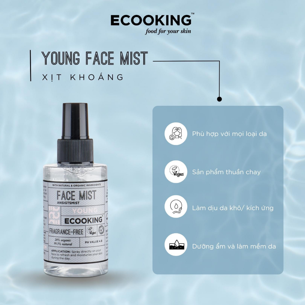 [ECOOKING] Nước xịt khoáng cấp ẩm làm dịu và bảo vệ da Young Face Mist Fragrance Free 125ml (Không mùi) | BigBuy360 - bigbuy360.vn