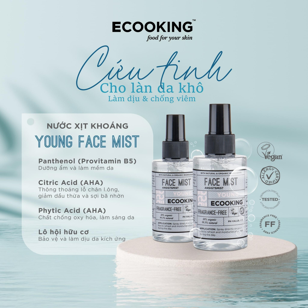 [ECOOKING] Nước xịt khoáng cấp ẩm làm dịu và bảo vệ da Young Face Mist Fragrance Free 125ml (Không mùi) | BigBuy360 - bigbuy360.vn