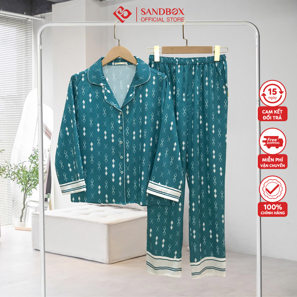 Bộ Pijama Nữ SANDBOX Dài Tay, Quần Dài Chất Lụa Nhật Cao Cấp Mềm Mịn, Họa Tiết Thiết Kế Phối Màu (BPD23006- 2)