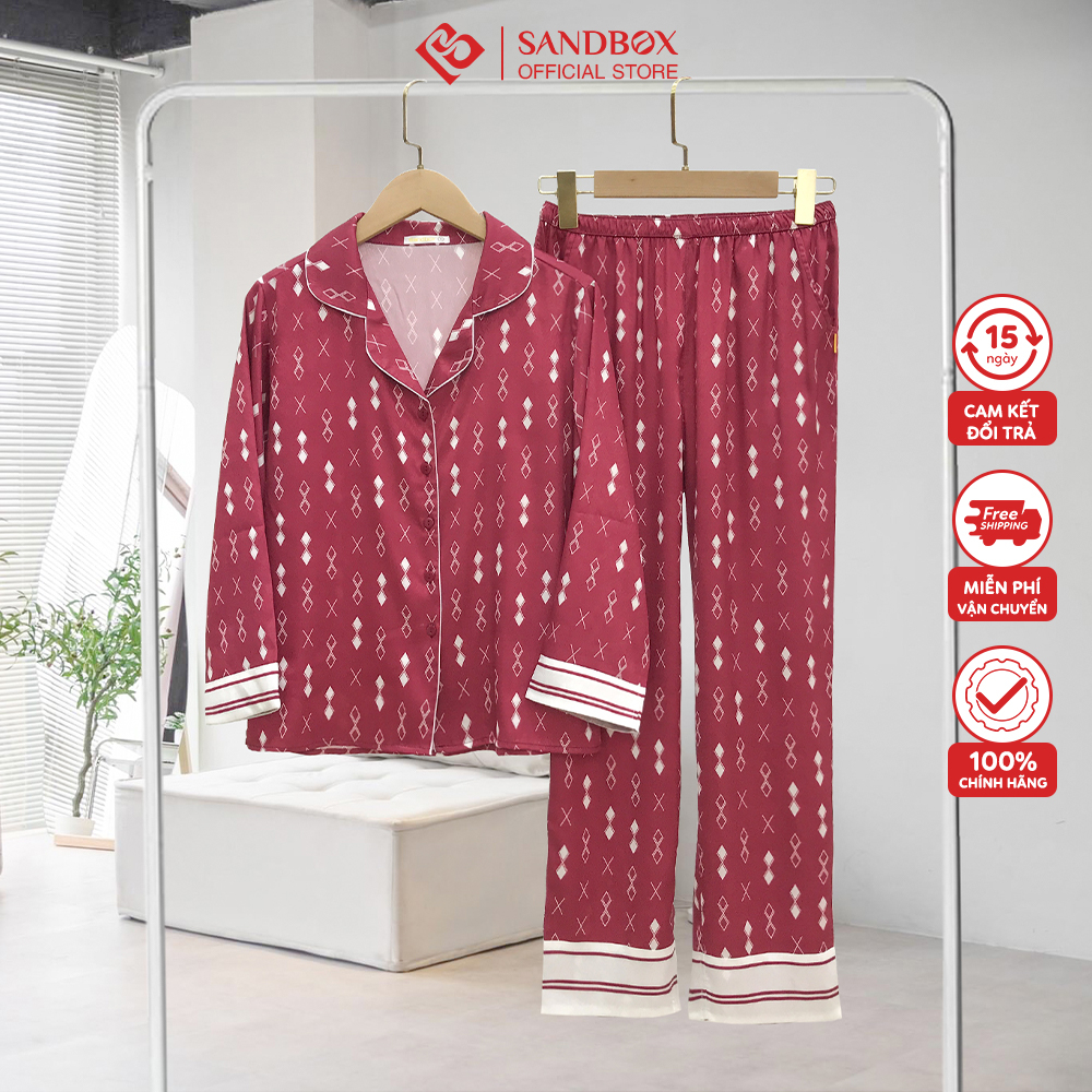 Bộ Pijama Nữ SANDBOX Dài Tay, Quần Dài Chất Lụa Nhật Cao Cấp Mềm Mịn, Họa Tiết Thiết Kế Phối Màu (BPD23006- 2)