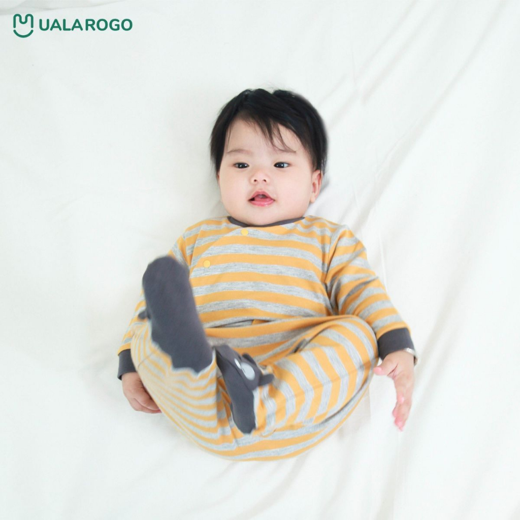 Bodysuit cho bé sơ sinh Ualarogo 0 - 6 tháng liền chân cúc chéo vải Cotton Nỉ mềm mại ấm áp co giãn thoáng khí 3680