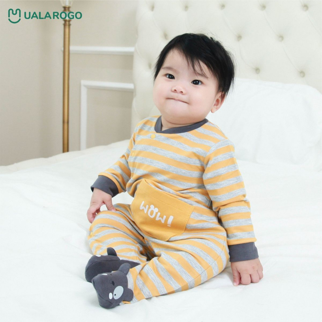 Bodysuit cho bé sơ sinh Ualarogo 0 - 6 tháng liền chân cúc chéo vải Cotton Nỉ mềm mại ấm áp co giãn thoáng khí 3680