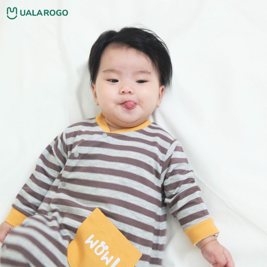 Bodysuit cho bé sơ sinh Ualarogo 0 - 6 tháng liền chân cúc chéo vải Cotton Nỉ mềm mại ấm áp co giãn thoáng khí 3680