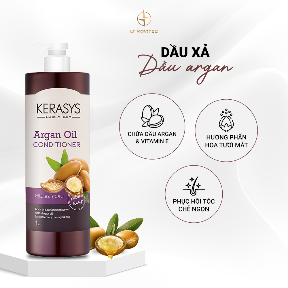 Dầu xả Kerasys Argan Oil Hàn Quốc 1L - Phục hồi tóc hư tổn, chẻ ngọn, giảm gãy rụng