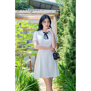 Váy tex cổ đức kèm nơ thiết kế Chiffon