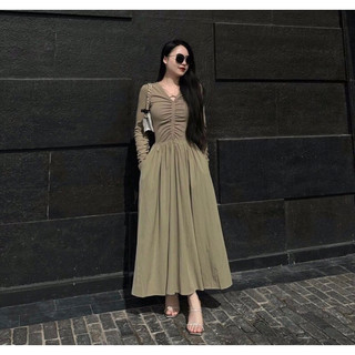 VÁY LEN DÍP CỔ V PHỐI THÔ