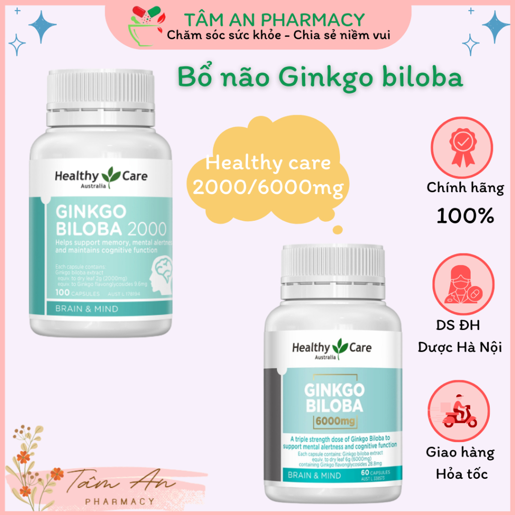 Viên uống bổ não Ginkgo Biloba Healthy Care Úc (2000mg-6000mg)