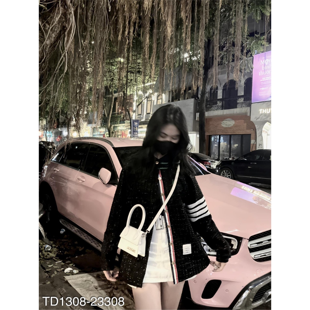 Áo Khoác Bomber Thome Browne 4 Vạch Kẻ Tay Áo Khoác Dạ Kim Tuyến 2 Lớp Cao Cấp