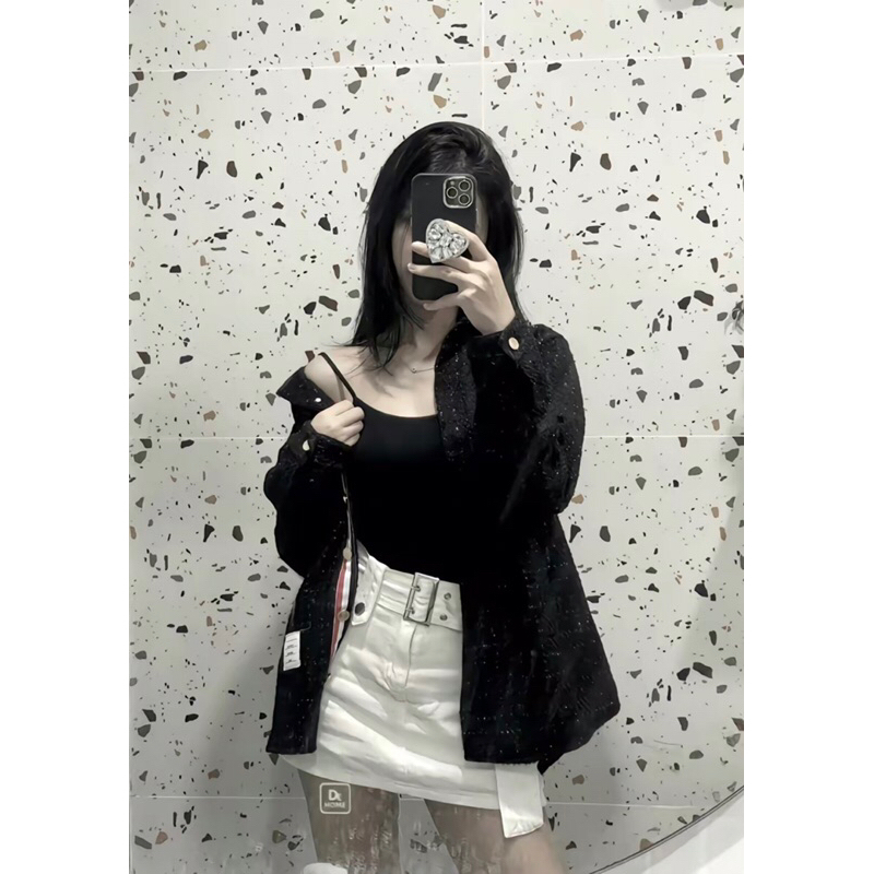 Áo Khoác Bomber Thome Browne 4 Vạch Kẻ Tay Áo Khoác Dạ Kim Tuyến 2 Lớp Cao Cấp