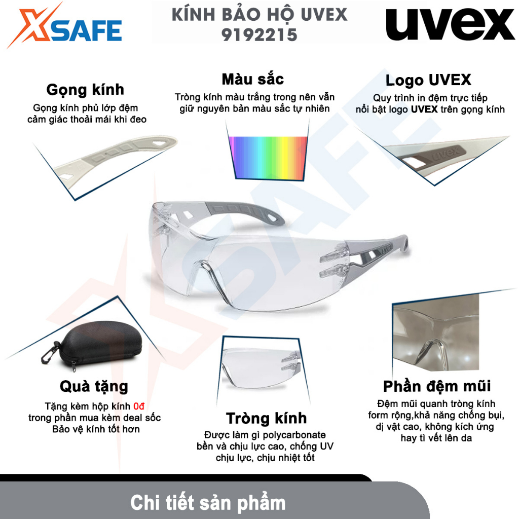 Kính bảo hộ UVEX PHEOS CX2 9198257 Kính chống bụi, chống hơi nước, trầy xước vượt trội, ngăn chặn tia UV, dùng đi xe máy