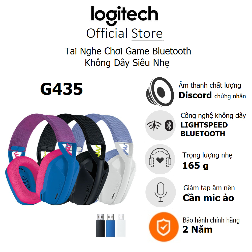 Tai nghe chơi game không dây Logitech G435 Kết nối Bluetooth/ Usb Lightspeed - Mic ảo tích hợp, nhẹ, PC/ Mobile/ PS5