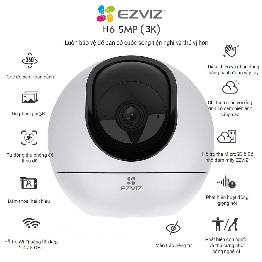 Camera EZVIZ CS-H6 IP Wifi 5MP EZVIZ C6W quay quét 360 độ,đàm thoại 2 chiều