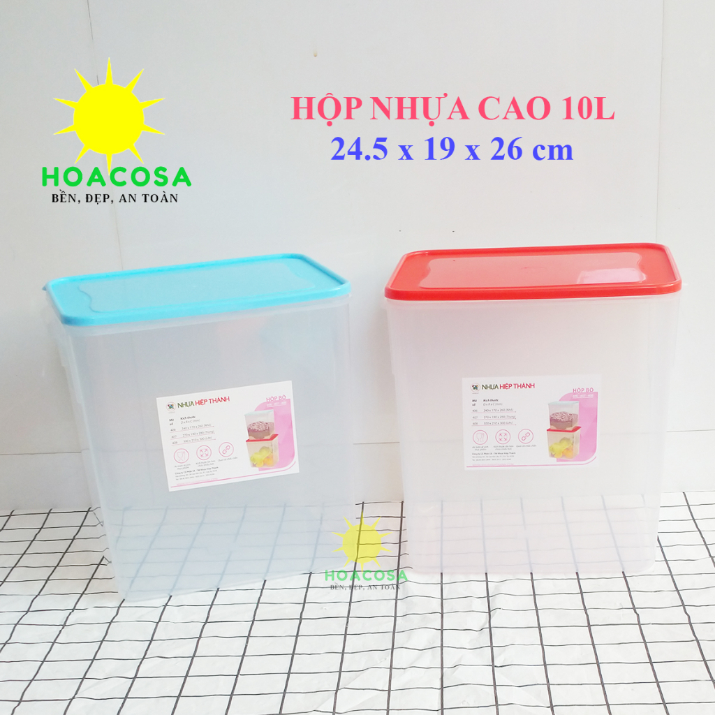 Hộp Nhựa 10L  Đựng Thực Phẩm, Gạo, Sắp Xếp Đồ Hiệp Thành- Loại Cao, Nắp Kín, Bền Đẹp, Tiện Dụng.