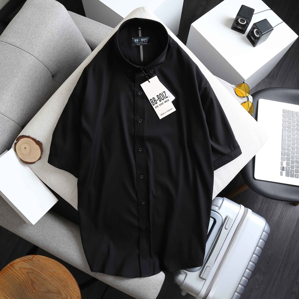 BIGSIZE 70 - 130kg - Áo Sơ mi BB BOIZ nam tay ngắn công sở trắng đen chất vải cao cấp form bigsize 70kg - 130kg