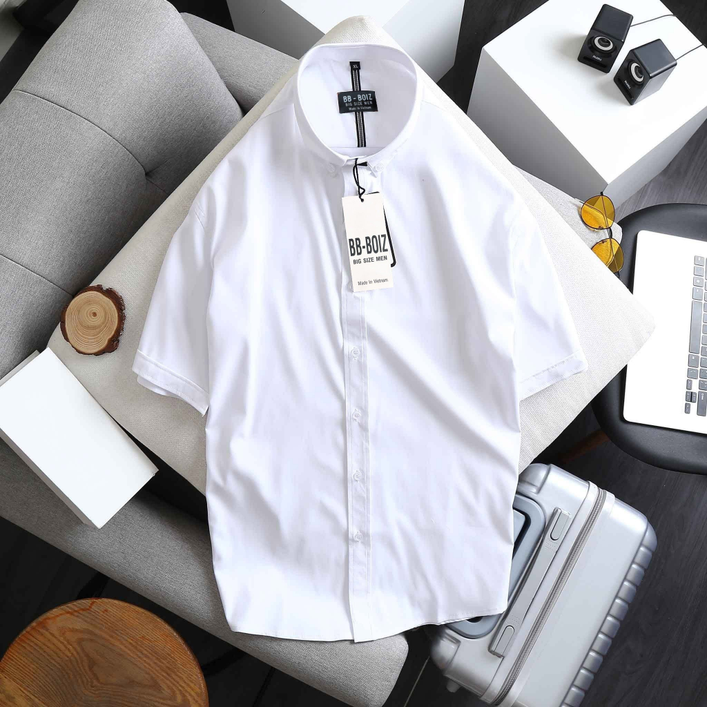 BIGSIZE 70 - 130kg - Áo Sơ mi BB BOIZ nam tay ngắn công sở trắng đen chất vải cao cấp form bigsize 70kg - 130kg